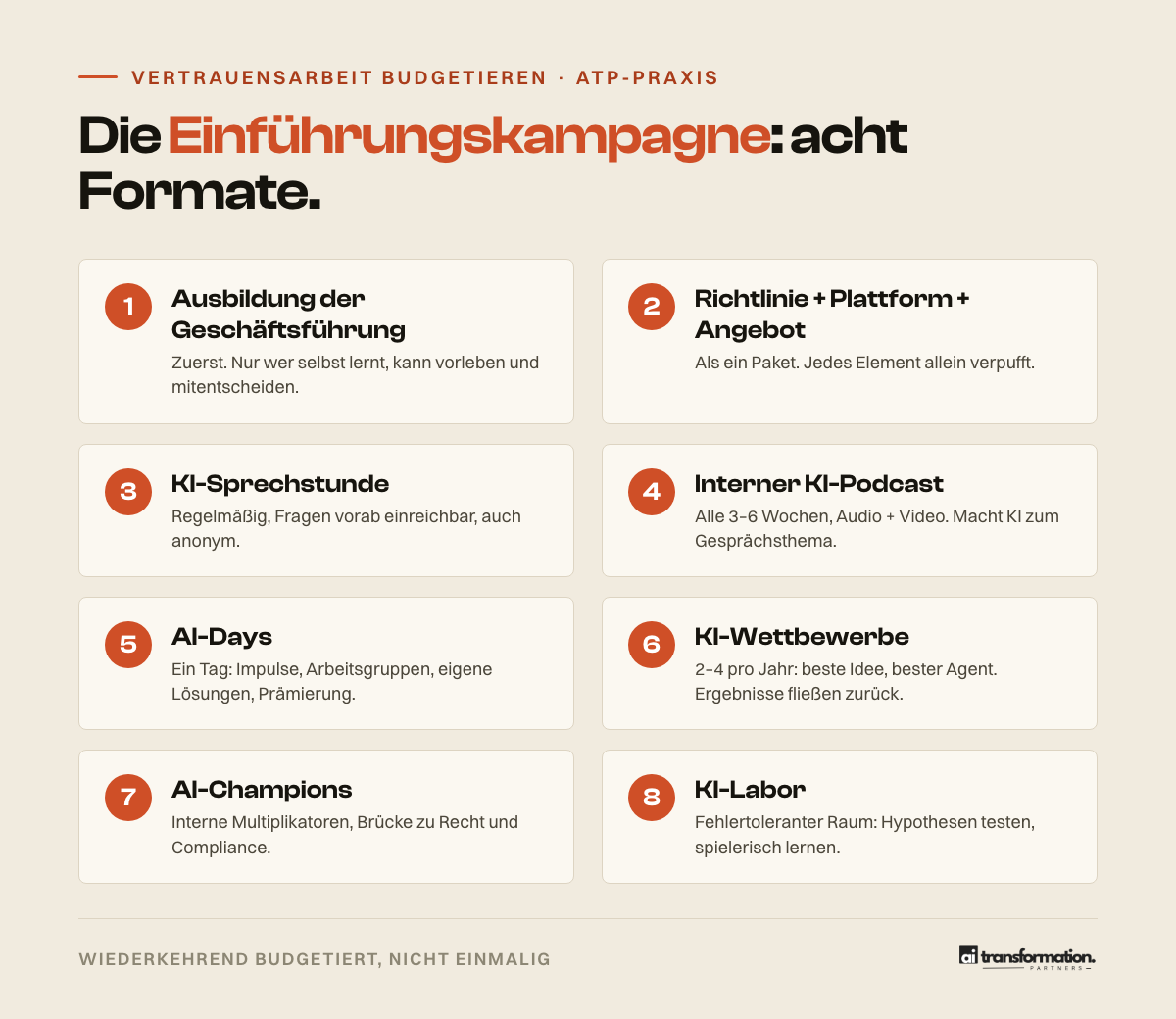 Infografik: Die acht Formate der KI-Einführungskampagne
